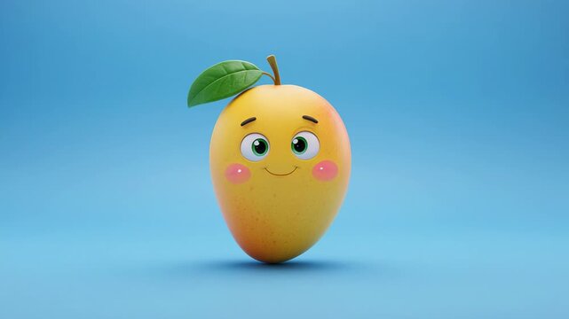 Smiling Mango Character Dancing with Joy in Studio Lighting
