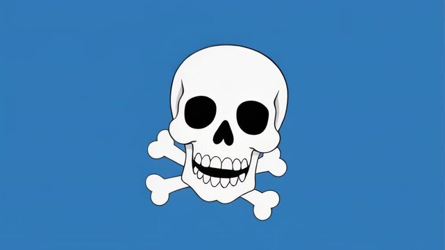 Skull and Crossbones symbols moving across blue and black striped background with copy space