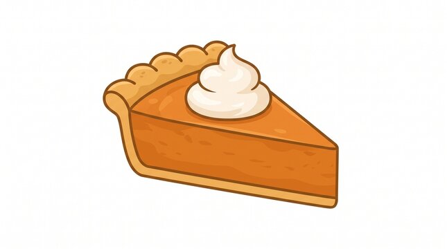 Slice of Pumpkin Pie with Whipped Cream Vector Illustration