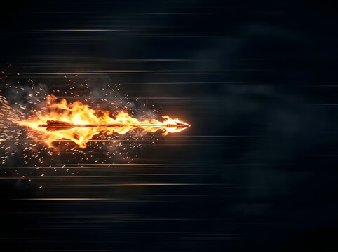 A flaming arrow streaks rapidly against a dark background.