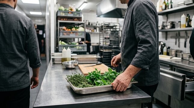 Chef team prepares stations before service rush