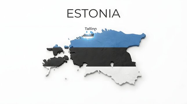 3d map of estonia with national flag colors and capital city tallinn label on top view