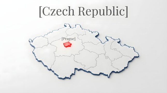 Map of czech republic showing the city of prague highlighted in red on a light grey background