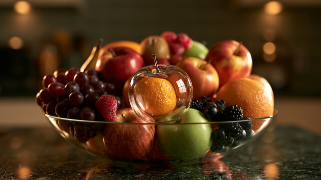Fresh Assorted Fruits in Glass Bowl on Kitchen Counter