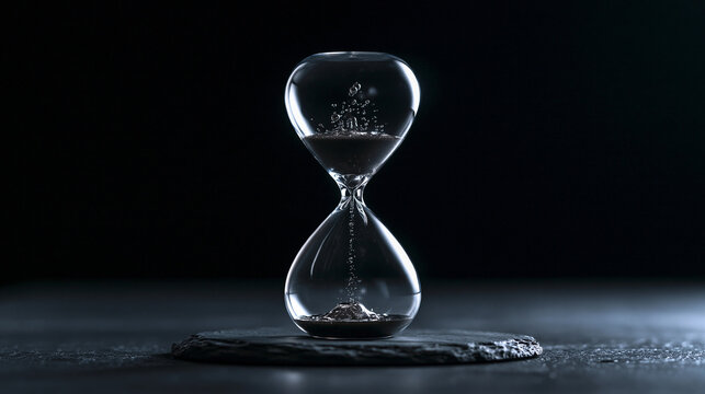 Hourglass with Flowing Sand on Dark Background