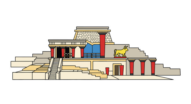 Ancient Minoan Knossos Palace Historic Site Illustration Outline Artwork