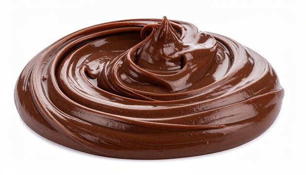 Smooth chocolate cream swirl isolated on white background