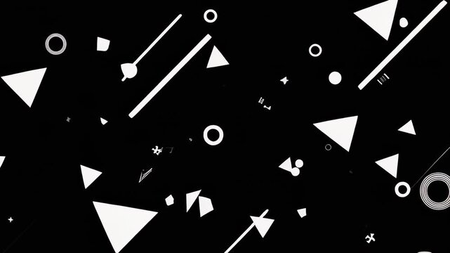 Abstract geometric shapes animation with white symbols on black background