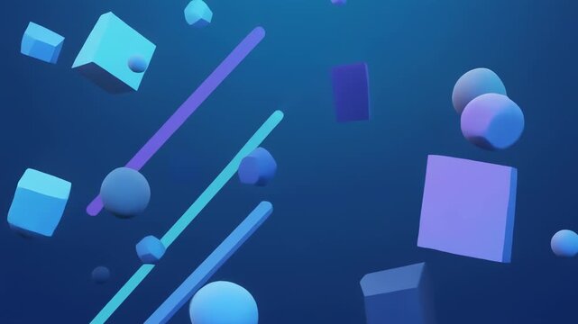 abstract geometric shapes floating in dark blue space animation