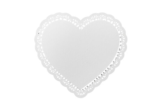 White heart shaped lace paper doily