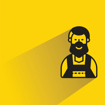 beard man barber icon with drop shadow on yellow background