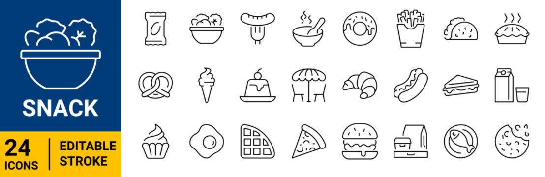 Snack line editable icon set. vector illustration