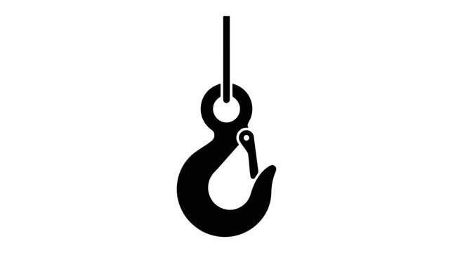 Vector illustration of crane hook with safety latch hanging from cable on a transparent background