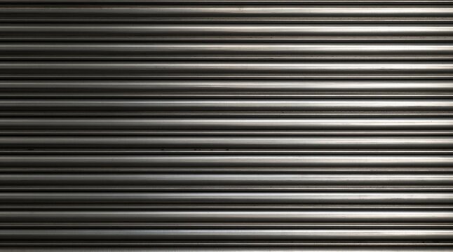 Metallic roller shutter door with horizontal ribbed lines