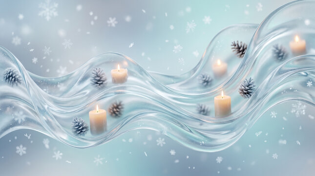 abstract winter gradient wallpaper with candles pinecones and snowflakes