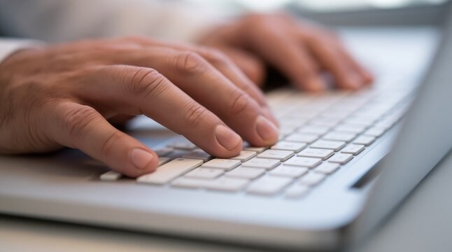 Close up of hands typing on laptop keyboard