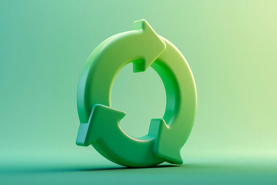 3D render of green circular recycling arrows loop for zero waste, eco friendly, and sustainable energy concept