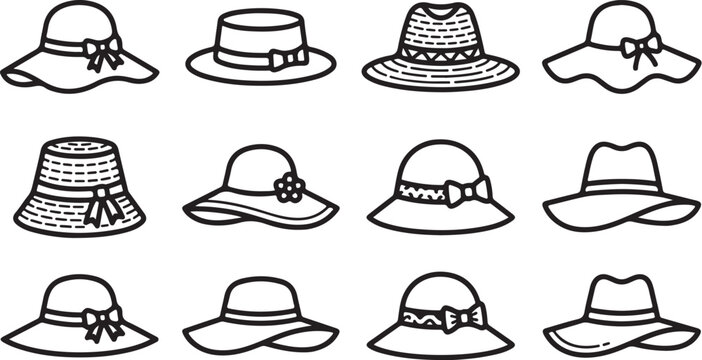 Assorted stylish summer hats collection illustration