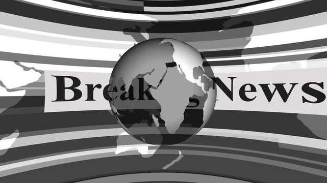 Monochrome breaking news globe graphic background animation