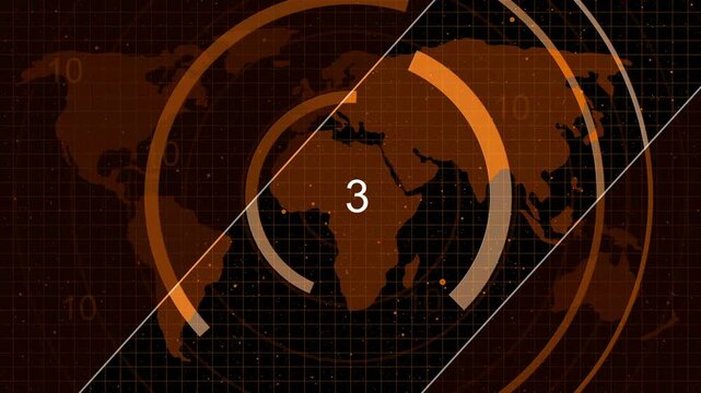 Digital world map radar with countdown background animation
