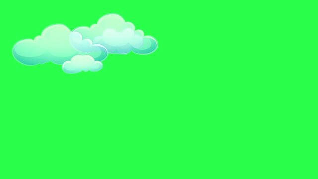 2D animation of clouds moving against green screen. Used for kids stuff and cartoons. Green screen can be removed easily. 