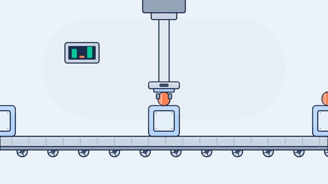 Automated Assembly Line and Robotic Arm Vector Animation