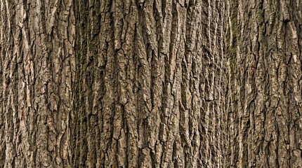 Naklejka premium Flat-lay view of a tree trunk displaying detailed bark texture, natural earthy tones, intricate cracks and ridges