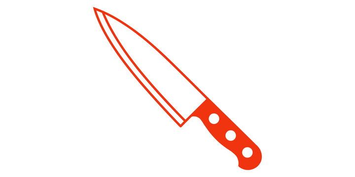 Chef knife red icon vector isolated on transparent background for kitchen utensils and cooking concepts.