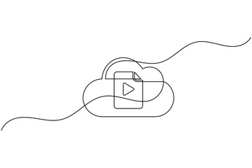Obraz premium Cloud video player one line art continuous line drawing vector illustration