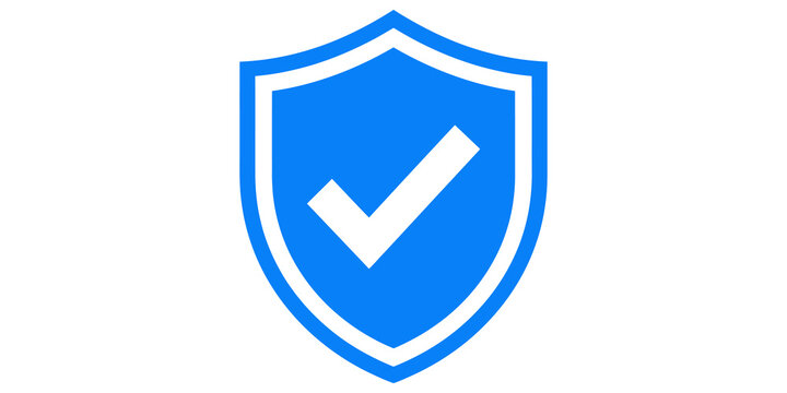 Blue security shield with checkmark symbol for data protection and safety.
