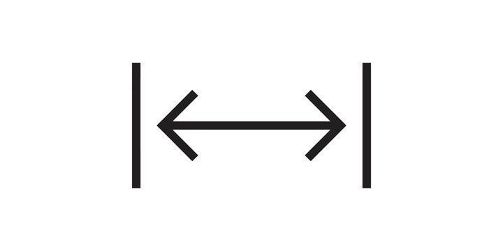 Thin horizontal double arrow between vertical lines for measurement and dimension technical drafting illustrations.