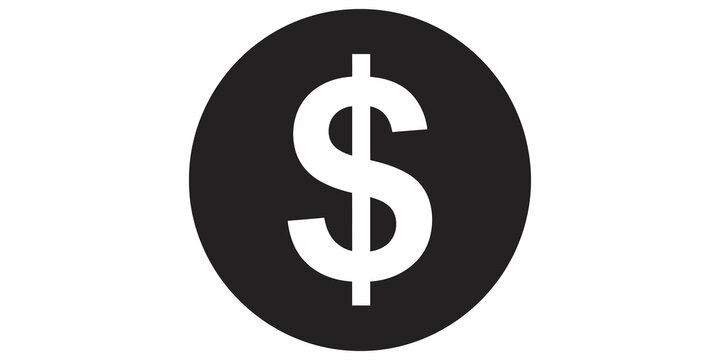 Black circle dollar coin icon representing financial transactions and currency exchange.