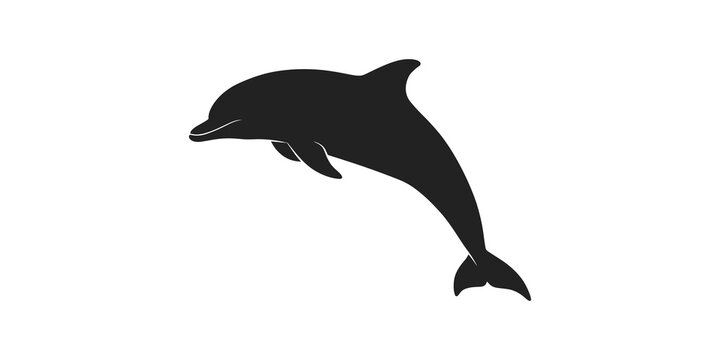 Jumping dolphin silhouette in black for marine life conservation and aquatic animal nature themed graphic designs.