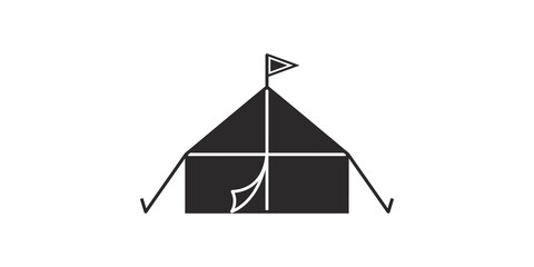 Black tent icon representing camping and outdoor recreation, adventure symbol. © 扁平化图标 