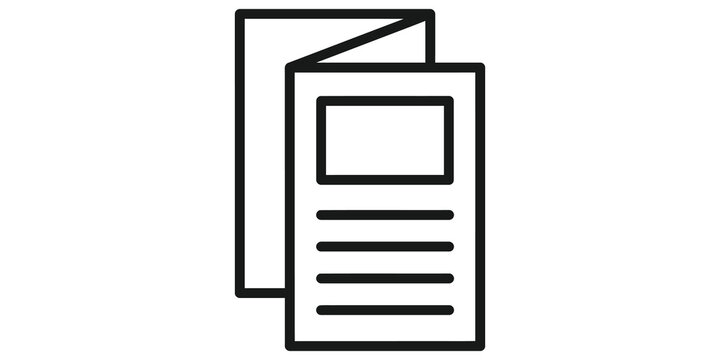 Black outline brochure icon on transparent background for advertising marketing and information design template.