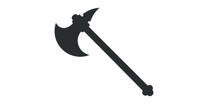 Black silhouette of a medieval axe on a transparent checkered background for history or fantasy themes.