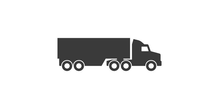Black silhouette semi-truck icon with trailer on a transparent checkered background.