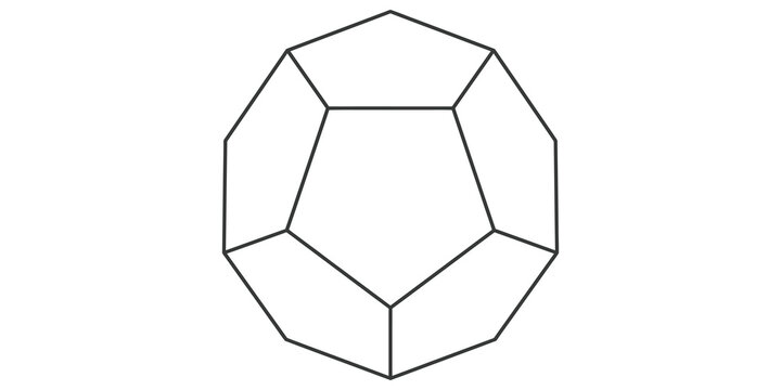 Geometric dodecahedron wireframe outline for abstract science and mathematical concepts.