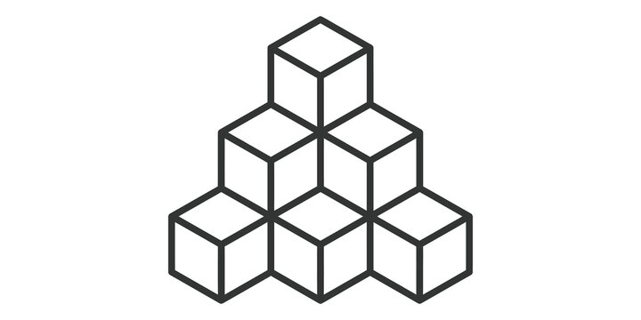 Abstract stacked isometric cubes line art representing data organization and building blocks.