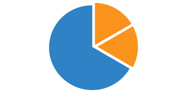 Blue and orange pie chart graphic for data visualization and business statistical reporting presentations.