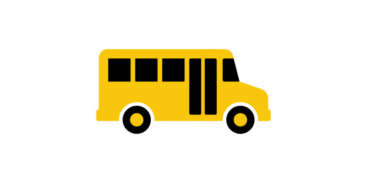 Yellow school bus with black windows and wheels on transparent background.