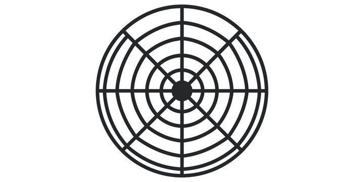 Black geometric spider web target pattern with concentric circles and radial lines for tactical design.