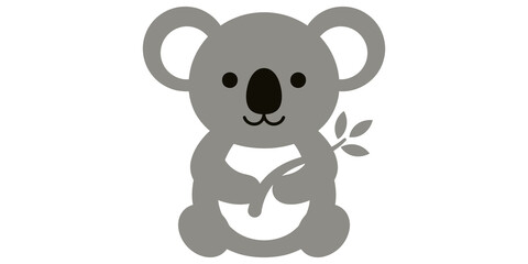 Gray koala bear icon holding eucalyptus leaf for wildlife conservation and educational design projects. © 扁平化图标 