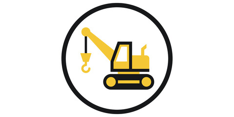 Yellow construction crane icon in black circle for industrial site signage. © 扁平化图标 