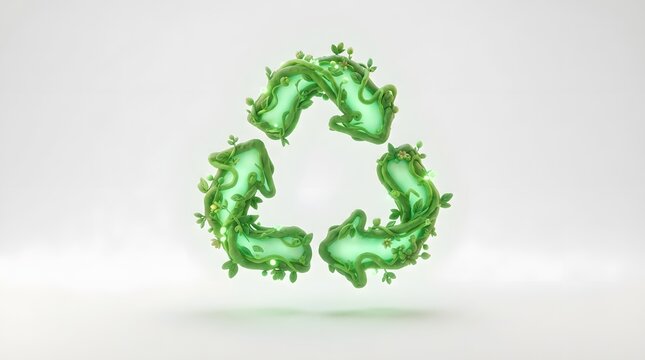 Green recycling symbol with leafy texture
