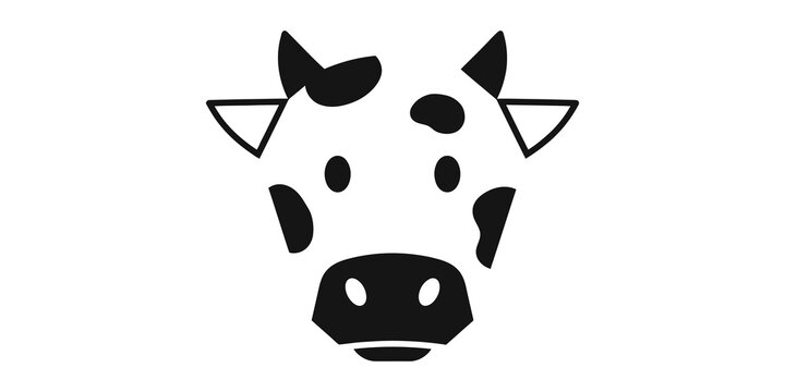 Black and white spotted cow head vector graphic design for farm animals and dairy products.