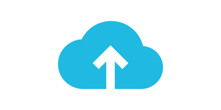 Cyan cloud upload icon with upward arrow representing data backup and storage solutions for modern technology websites.