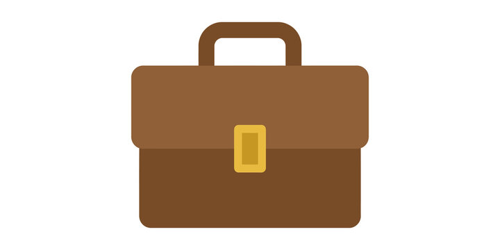 Brown leather briefcase icon with gold clasp for professional business documentation and corporate career representation.