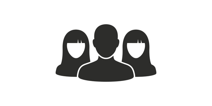 Dark gray silhouette of a male figure flanked by two female figures on a transparent background.