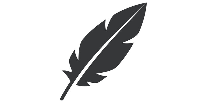 Black feather quill icon in diagonal position for writing literature poetry and creative arts concepts.
